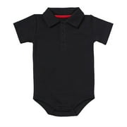 Infant Boy Summer Outfits Bodysuit Cotton Short Sleeve Romper Baby Fashion Solid Color Collared Onesies Jumpsuit (Black 3 Months)